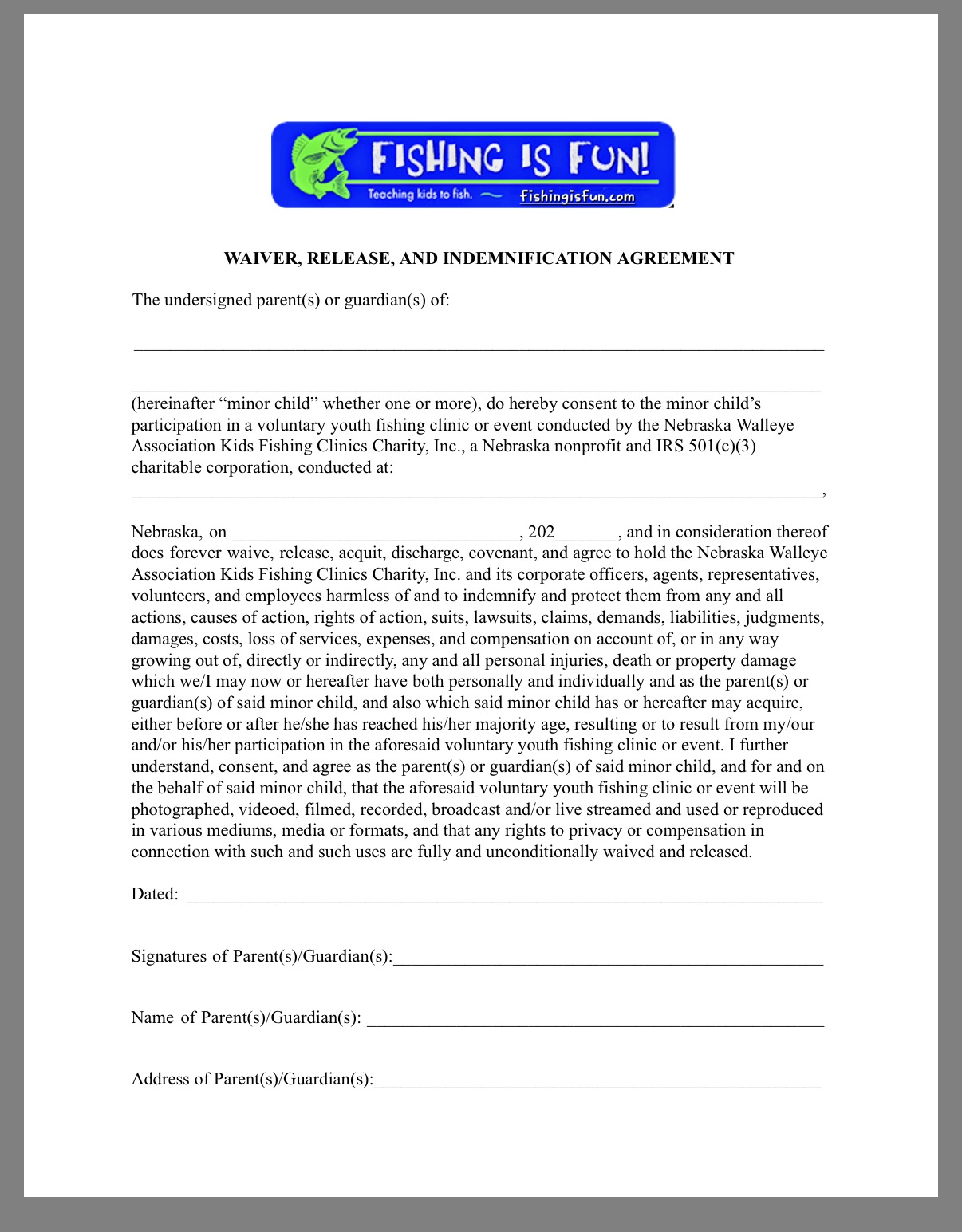 FIF Waiver - Fishing Is Fun